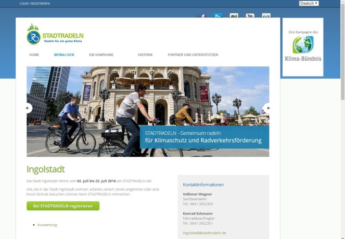 Internetseite der Aktion STADTRADELN 2016